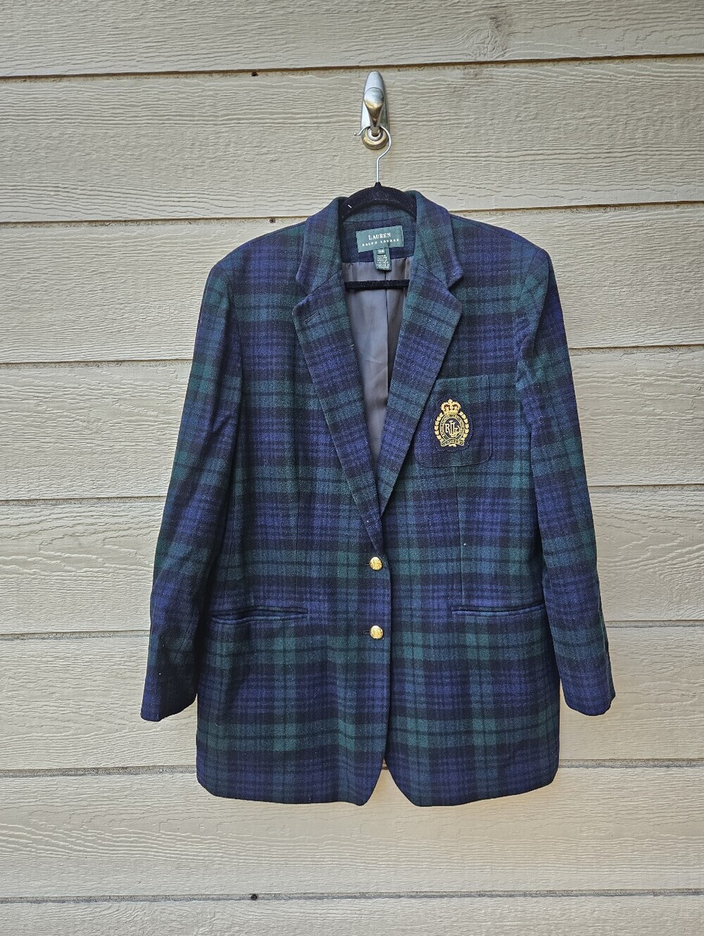 Lauren Ralph Lauren green and navy blackwatch blazer with crest size 16W